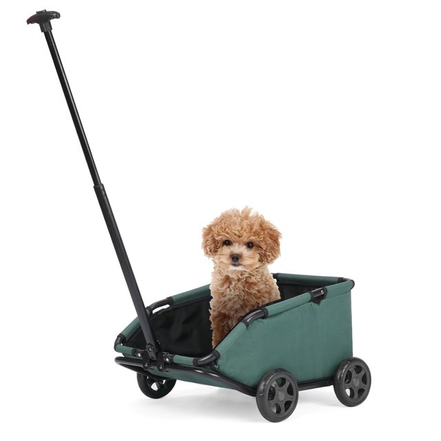 Foldable mini Dog Stroller, Equipped with Safety Rope, Storage Basket and Built-in seat Cushion, with Retractable Handle, Suitable for Travel, Shopping, Walking and Playing
