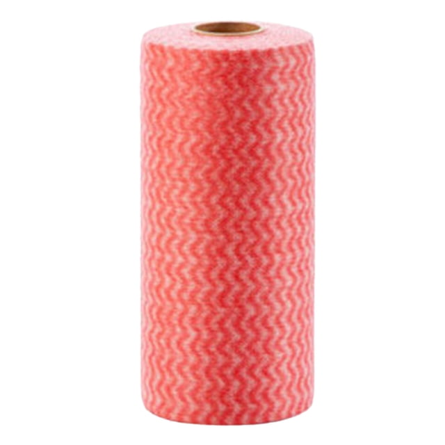 WIFKLSIIPG Counts Dish Cloths Kitchen Reusable Disposable Cleaning Towels and Dish Cloths Cleaning Rags Wipes Disposable, displayed as a roll with a red zigzag pattern. Made of nonwoven material, this roll contains 50 sheets and is highly absorbent and durable, ideal for cleaning tasks such as wiping, scrubbing, and dusting. Compact size of 20x7x7cm, suitable for cleaning car interiors as well.