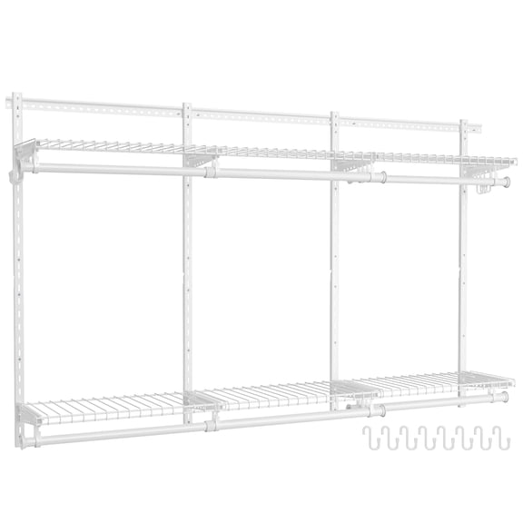 Système de Garde-Robe Mural, Organisateur en Acier Extensible avec Tringles, 96,1 x 12,8 x 48,3 Pouces, Blanc