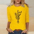 thumbnail image 2 of HKEJIAOI Chandail à Col Rond pour Femmes, Manches 3/4, T-Shirts Graphiques Mignons avec Fleurs, Haut d'Été Décontracté, Jaune m, 2 of 4