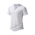 thumbnail image 4 of Kmbangi Men's Casual Shirt Short Sleeve Round Neck Buttons Solid Loose Party Street Spring Summer Tops, 4 of 9