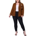 thumbnail image 2 of Agnes Orinda Women's Plus Size Blazer Button Notch Panel Ruffle Peplum Blazers 2X Brown, 2 of 6