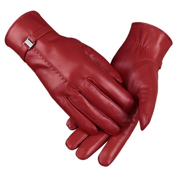 Fgnfyis Ladies' 2025 Autumn and Winter Solid Color Versatile Windproof and Thick Cold Leather Gloves Gloves Mittens Red