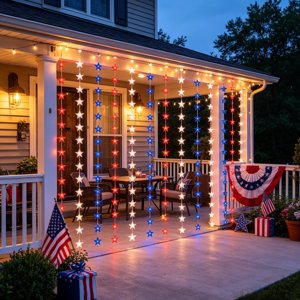 Red White Blue Star String Lights with Remote Control (Lumières à chaînes d'étoiles bleues rouges avec télécommande) Patriotique Led Fairy Lights for Indoor Outdoor Decor (Lustres de fées patriotiques pour le jour de l'indépendance) Day Memorial Day Holiday Lighting