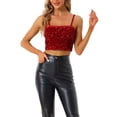 thumbnail image 2 of INSPIRE CHIC Camisole Courte en Velours à Paillettes à Bretelles Spaghetti pour Femme, Boîte de Nuit Fête, Rouge, m, 2 of 5