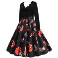 thumbnail image 4 of Robe Patchwork pour Femmes Robes Rockabilly Vintage Robe de Fête de Noël avec Nœud, 4 of 8