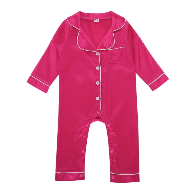 Combinaison Bébé Garçon Pyjama en Soie Boutons Manches Longues Satin