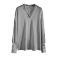 thumbnail image 5 of WUANDIXFA Ladies Pullover Sweaters Women Solid Color V Neck Lace Stitching Buttons Long Sleeves Sweater Grey,M, 5 of 5
