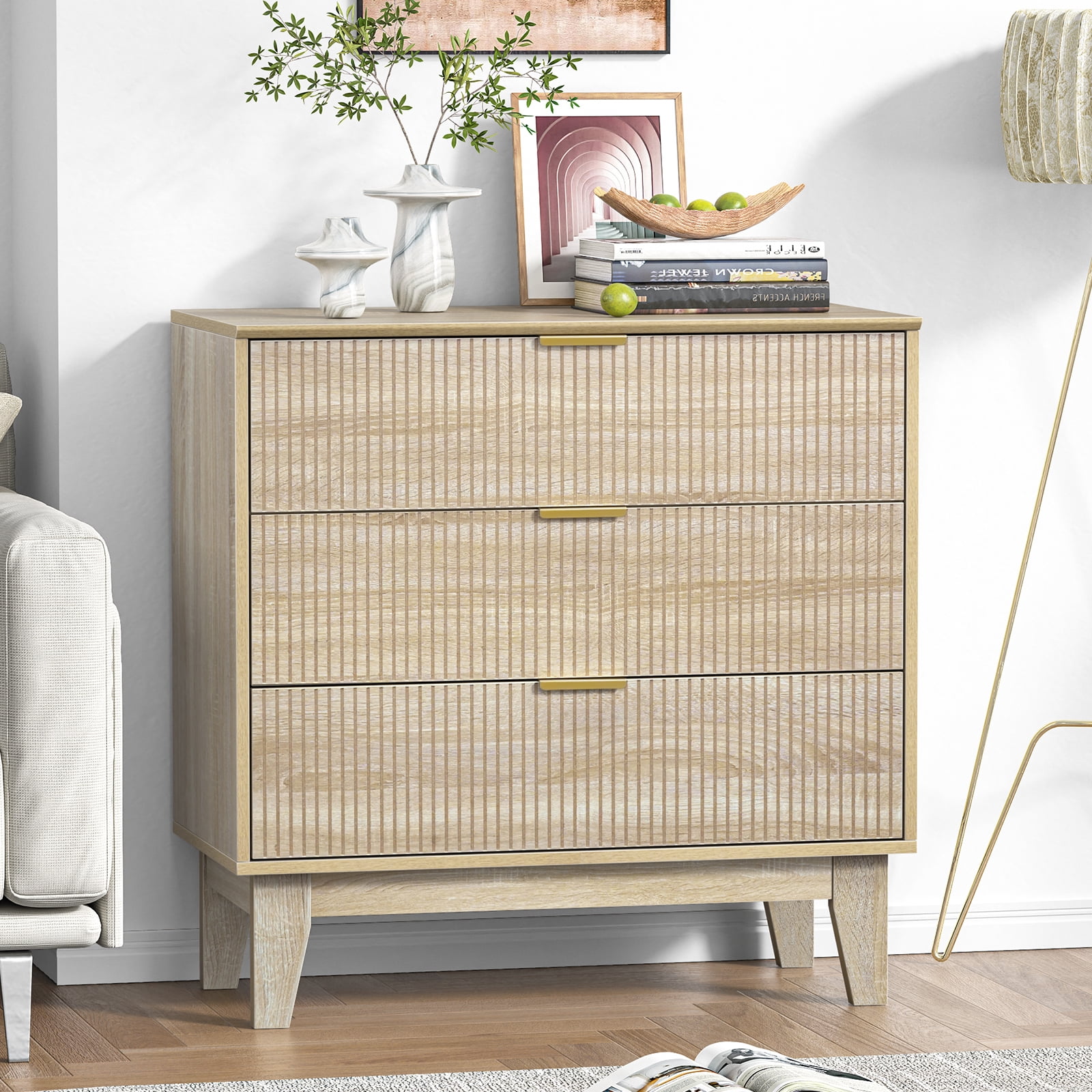 Eumyviv 3 Drawer Dressers Chest Dresser for Bedroom Wood Storage Cabinet for Living Room, Oak H0113