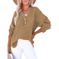 thumbnail image 2 of Womens Casual Button V Neck Long Sleeve Shirts Oversized Solid Blouses Tops Earthy Yellow XL, 2 of 7