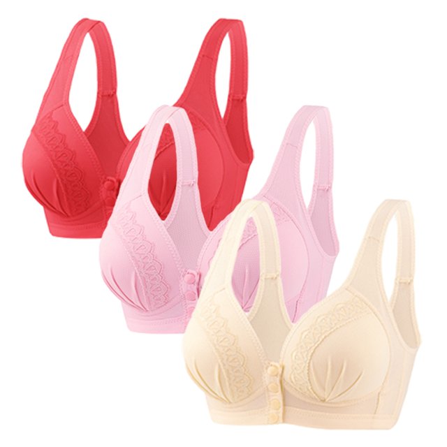 Timegard 3pc Wireless Bras for Women Front Closure Full Support Wide Strap Comfort Breathable Everyday Bra