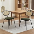 thumbnail image 1 of Rattan Dining Chairs Set of 2, Mid Century Dining Room Chairs with Metal Legs, Modern Velvet Upholstered, Mesh Back Cane Kitchen Chair for Dining Room, Kitchen, Living Room, Green, 1 of 8
