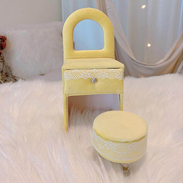 kurtrusly Chic Jewelry Storage Case for Girls Women Rings Necklace Desk Cream Yellow