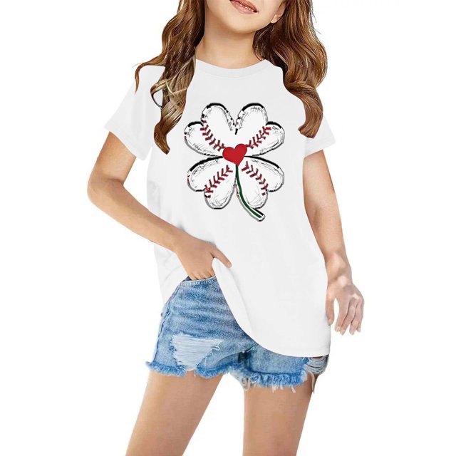 EGNMCR T-Shirts & Blouses à Manches Courtes Col Rond pour Tout-Petits Garçons Filles Coton Mode Mignon Col Rond Imprimé Tee Manches Courtes Girl Blouse