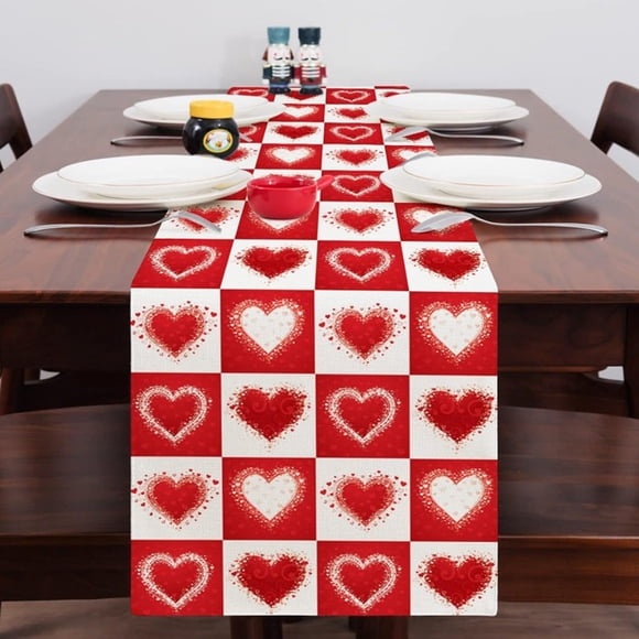 tumgatte Chemin de Table de la Saint-Valentin Nappe Super Douce pour Restauration Mariage Cuisine Fête Pique-Nique Décoration Maison 13x72 Pouces Texture Cœur Romantique Économies d'Été