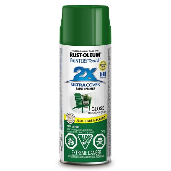 Rust-Oleum Painter's Touch 2X Interior/Exterior Ultra Cover Multi-Purpose Paint and Primer in Gloss Meadow Green, 340g Spray Paint