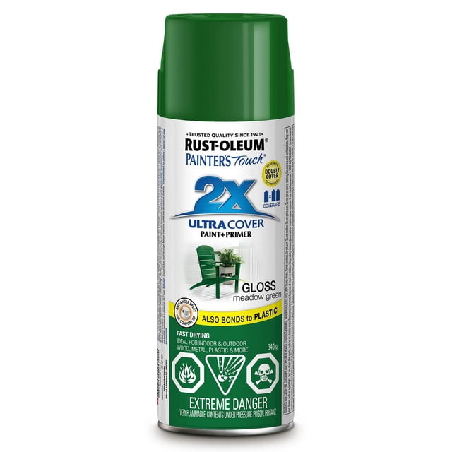 Peinture et apprêt polyvalent Rust-Oleum Painter's Touch 2X intérieur/extérieur Ultra Cover en vert prairie brillant, bombe de 340g
