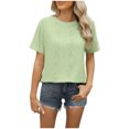 thumbnail image 1 of Besolor Hauts d'Été pour Femmes Décontractés Col Rond Manches Courtes Chemises Bouton Arrière Texture Crochet Tricot Blouses, 1 of 4