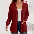 thumbnail image 2 of yoeyez Cardigan Sweaters for Women Lightweight Open Front Cardigans Plus Size Trendy Cardigan Fall Sweaters Coat with Pockets Red,XXXXL, 2 of 7
