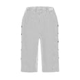 thumbnail image 4 of Womens Summer Woven Striped Patchwork Button Loose Cotton Linen Casual Capris, 4 of 6