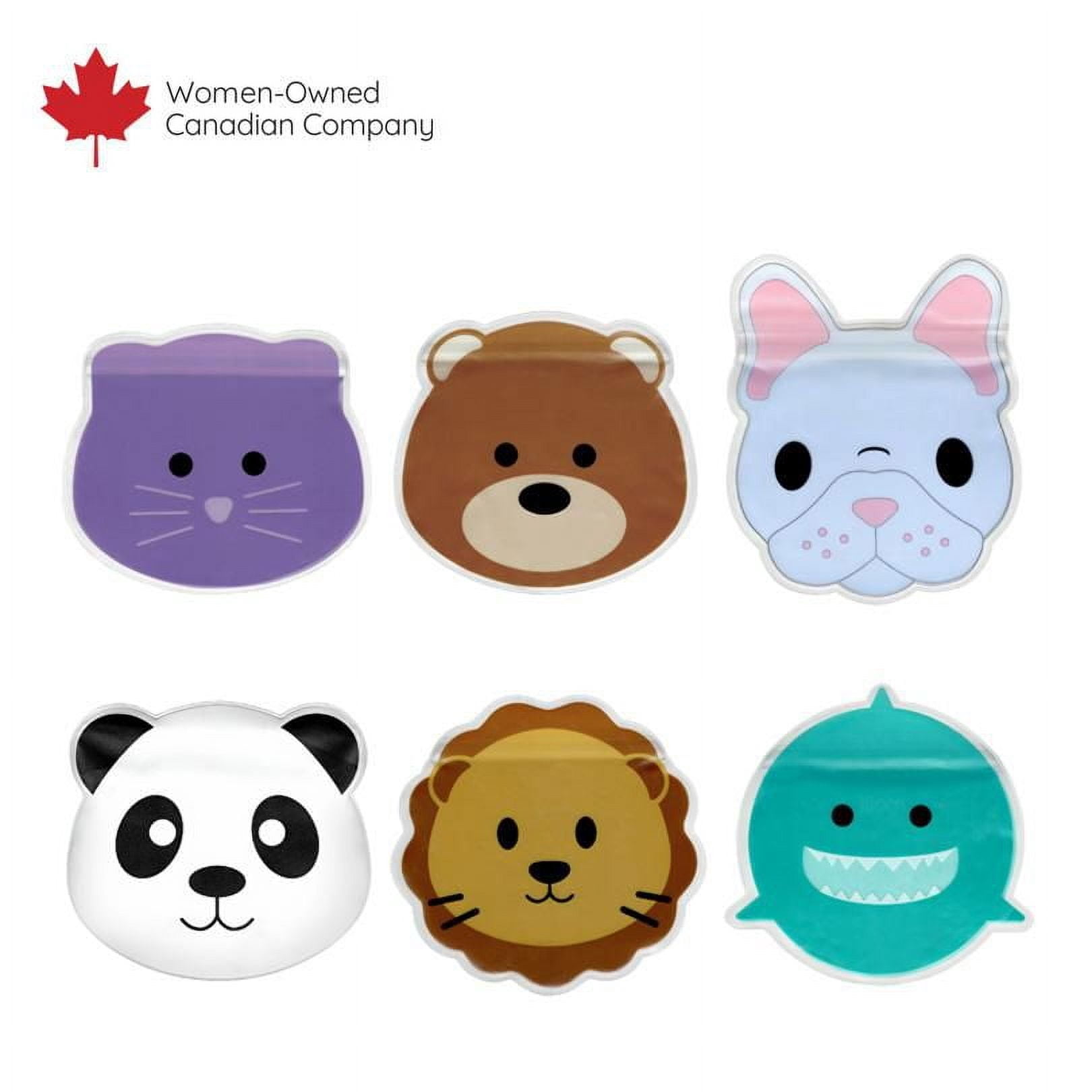 Melii Reusable Snack Bags - for Kids - 6 pack :bulldog, cat, lion, panda, bear & shark - Leak-proof, BPA-free
