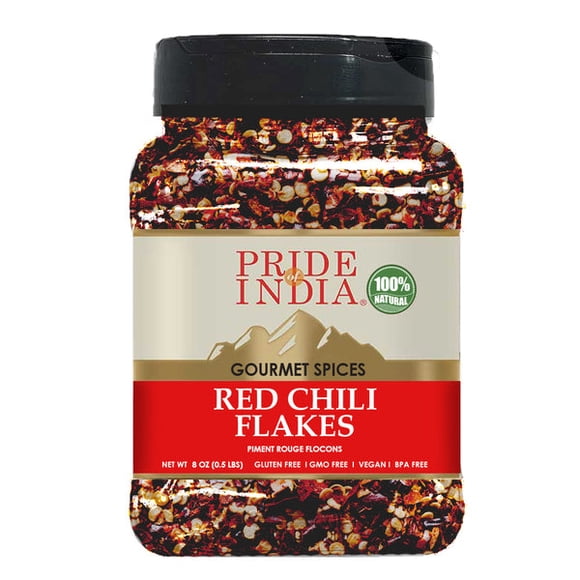 Pride of India – Red Chili Flakes – Gourmet Spice/ Culinary Must Have – Pleasant Heat/ Distinct Flavor & Aroma – Sprinkle onto Pizza/Pasta/Flatbread – Easy to Use – 1.6 oz. Small Dual Sifter Jar