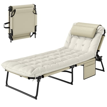 Outsunny Folding Lounge Chair w/ Cushion, Reclining Tanning Chair, Beige