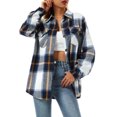 thumbnail image 2 of Women Plaid Flannel Shirt Jacket Button Down Lapel Long Sleeve Shacket Cardigan Coats Fall Spring Clothes, 2 of 7
