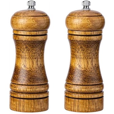 Pepper Mill and Salt Grinder Set,Oak Wooden Salt and Pepper Mills Shakers,Adjustable Ceramic Rotor 5 Inch Oak Ceramic Grinding Mechanism 2 Pcs