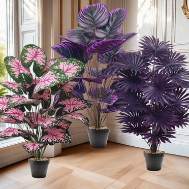 YYV Plantes Artificielles en Pot 33 Pouces 24 Feuilles PVC Fausses Plantes Tropicales Réalistes Plantes Factices pour Décoration de Maison Bureau Maison Bureau Étagère Salon Cuisine Noir