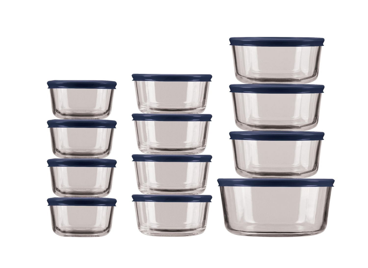 Anchor Hocking 24pc Round Glass Food Storage Box Set with Navy lids
