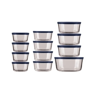 Anchor Hocking 24pc Round Glass Food Storage Box Set with Navy lids