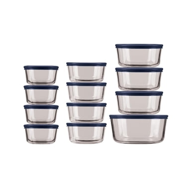 Ensemble de 24 pièces - contenants pour conservation d’aliments en verre ronds avec couvercles marine Anchor Hocking