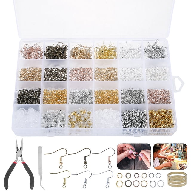 2500Pcs Jewelry Making Kit Jewelry Accessory Kit For Jewelry Making With Pliers Ear Hooks Ear Plugs Diy Set Repair Tools For Beginners