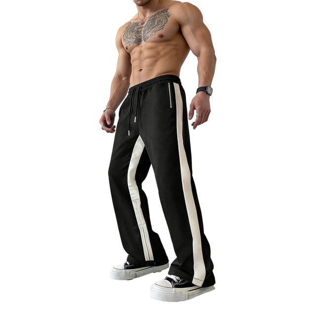 Casual Contrast Jogger Pants with Drawstring Elastic Waist for Everyday Comfort and Versatile Performance in Any Season