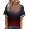 thumbnail image 3 of Liquidation Fatuov Blouses Grande Taille pour Femmes T-Shirts Graphiques Été Imprimé Dégradé Col en V Manches Courtes Blouses Douces Rouge, 3 of 5
