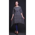 thumbnail image 2 of Bimba Kurti Asymétrique Bleu Damassé Imprimé Shibori pour Femmes Robe d'Été Indienne Tunique Très Grand, 2 of 6