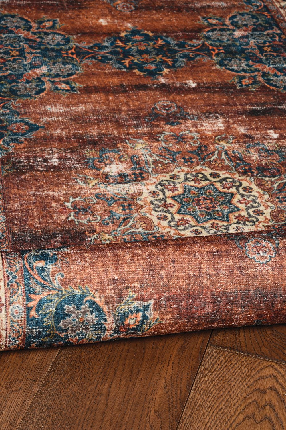 Tapis lavable Foster 5 pi x 7 pi roux et ivoire