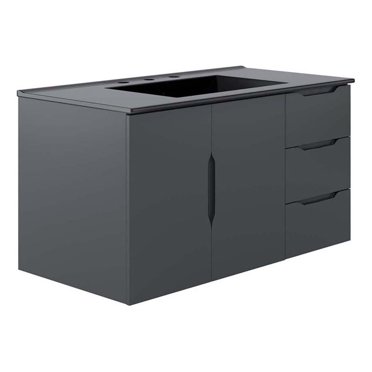 Modway Vitality 36" Modern Wood/Ceramic Bathroom Vanity in Gray/Black