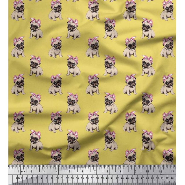Soimoi Rayon Fabric Pug Dog Print Sewing Fabric Yard 42 Inch Wide