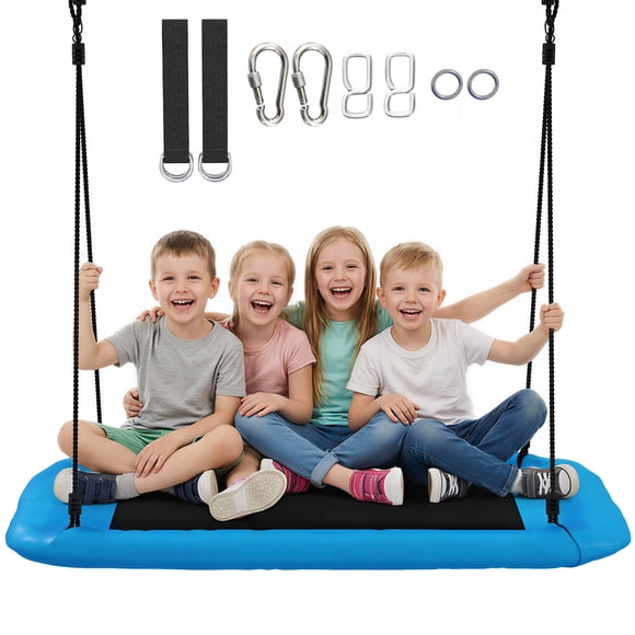 Qaba Balançoire Soucoupe pour Enfants, Hauteur Ajustable 58 Pouces x 30 Pouces, Bleu