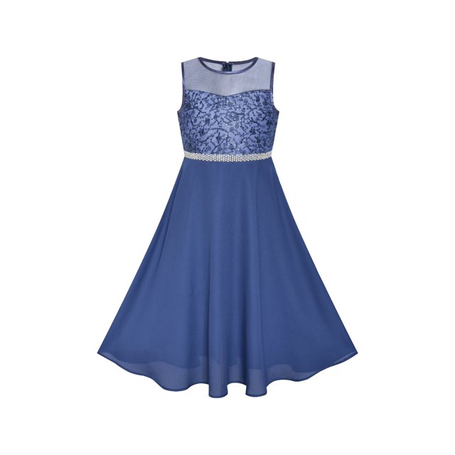 Robe Fille Classique Bleue en Chiffon Demoiselle d'Honneur Maxi Robe de Bal 12 Ans