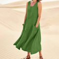 thumbnail image 2 of JIRNDf Robes Maxi d'Été pour Femmes Tendance Couleur Unie Col Rond Poches Longues Robes d'Été Quotidiennes pour Femmes Robe Boho Verte TTTTG, 2 of 7