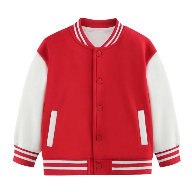 Girls Coats And Jackets Child Autumn Spring Long Sleeved Color Block Baseball Red Girls' Fall Tops, Tees & Blouses ,5-6 Years