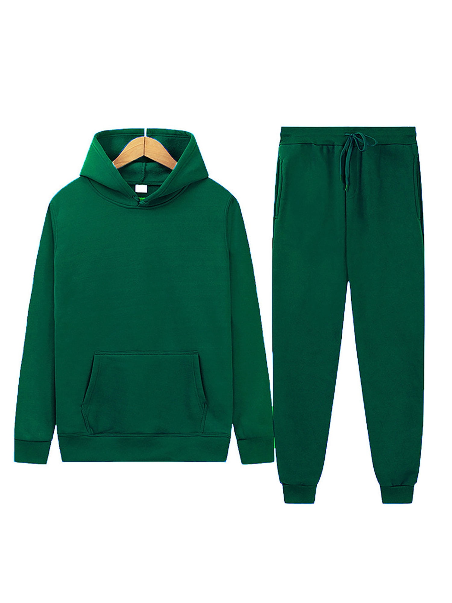 Innerwin Sweatshirts+Pant Outfits Two Pieces Men Tracksuit Set Sports 2 Pcs Fleece Jogger Sets Dark Green L