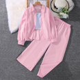 thumbnail image 2 of 2025 Boys Girls 3 Piece Outfits Striped Long Sleeve Button Down Shirt Wide Leg Pants Two-Piece Set Pink, 2 of 4