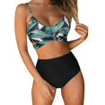 thumbnail image 2 of Women Criss Cross High Waisted String Floral Printed 2 Piece Bathing Swimsuit, 2 of 6