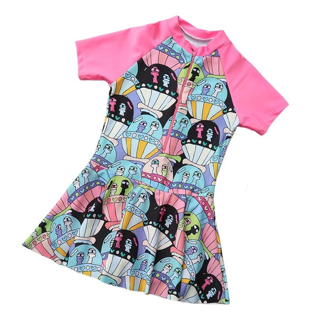 Sunnyoo Robe de Bain Maillot Dermoprotecteur pour Filles à Manches Courtes, Graphique, Séchage Rapide