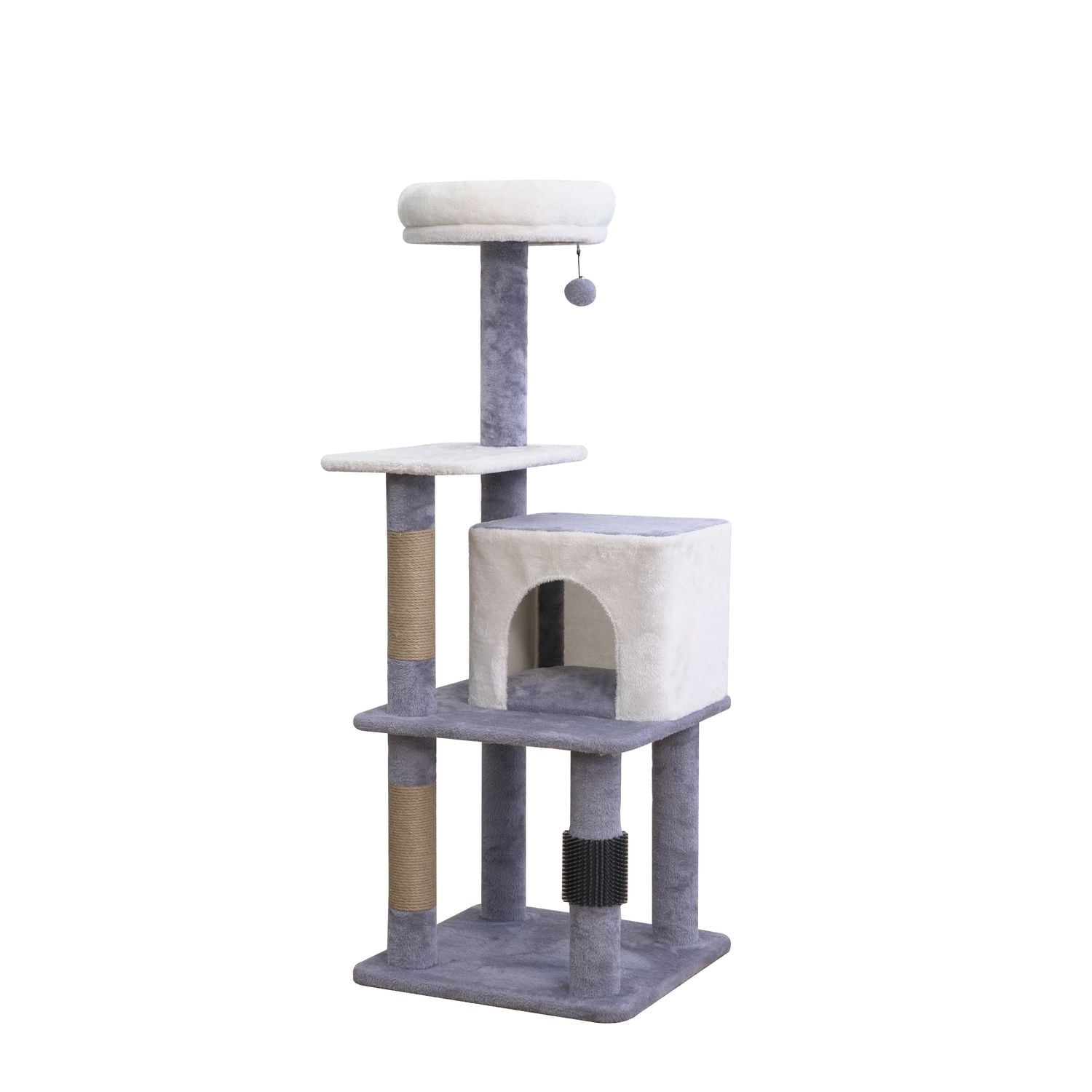 Vibrant Life 47" Minimalist Cat Tree with Condo, Perch, Jute Scratching Posts and Massager, Gray