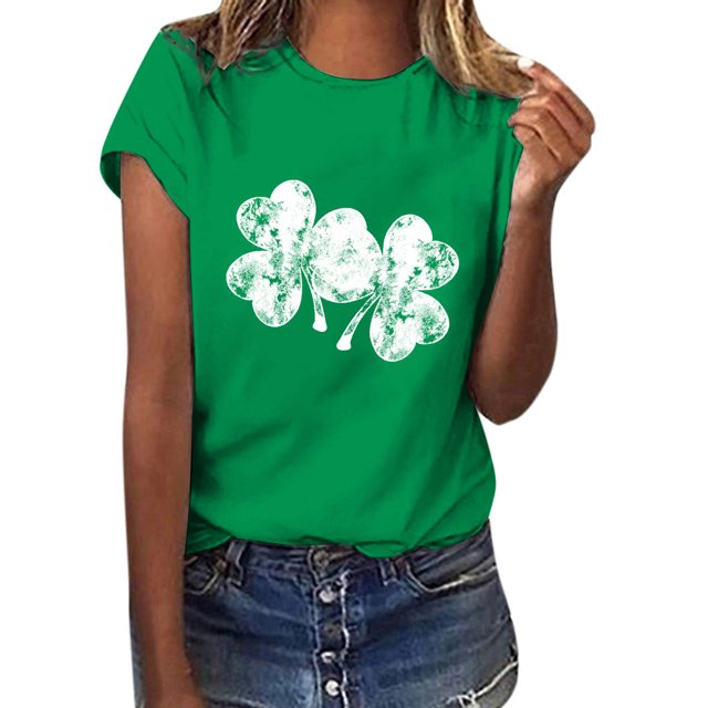 TopLLC St. Patrick's Day Patricks Day Chemises pour Femmes Hauts de Sarrau St Patricks Day Mode pour Dames St. Imprimé Manches Courtes Col Rond Chemise Femme Décontractée Ample